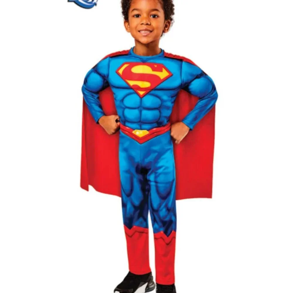 Superman Muscle Halloween Costume 4T Jumpsuit & Cape Toddler Boys Super Hero